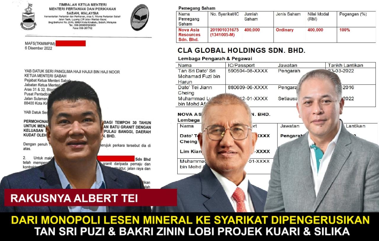 Rakusnya Albert Tei: Dari Monopoli Lesen Mineral ke Syarikat Dipengerusikan Tan Sri Puzi & Bakri Zinin Lobi Projek Kuari & Silika